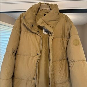 H&M Oversized Quilted Puffer Jacket in Tan